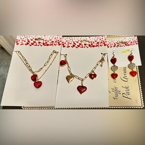 Kohl's  Gold Tone Layered Heart &  Red Heart Charm Necklace and Earrings